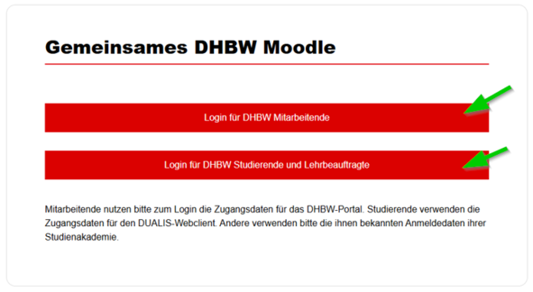 Grafik zeigt Login Fenster die Auswahl Mitarbeiter oder Studierende an