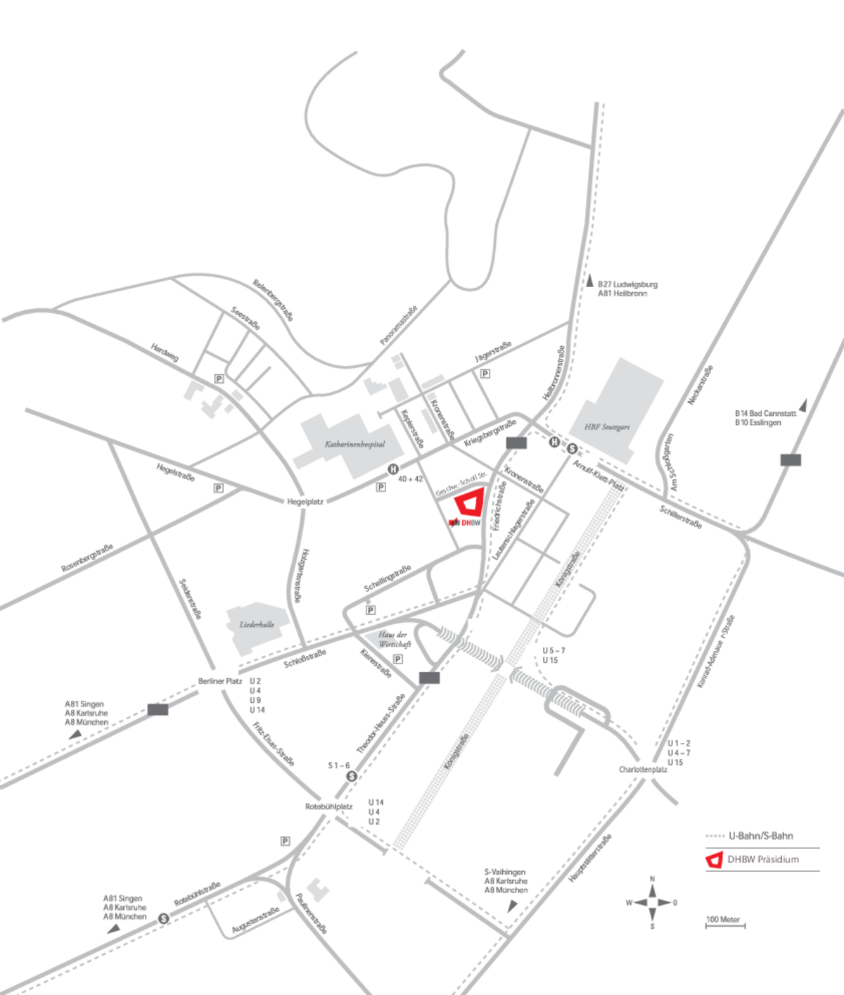 Anfahrt DHBW Präsidium Anfahrtsskizze zum Präsidium der DHBW in Stuttgart
