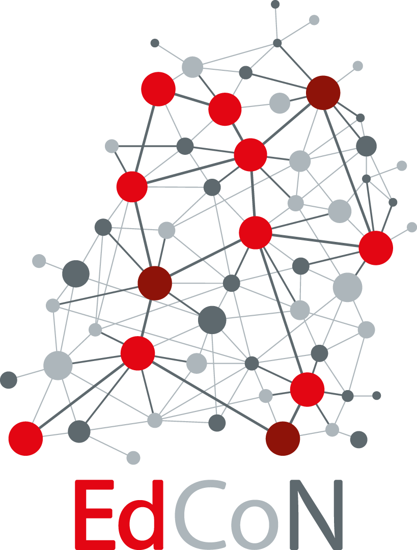 Grafik eines Netzes in Rot und Grau. Darunter des Schriftzug EdCoN.
